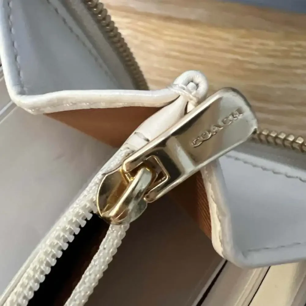 Coach Signature Coated Canvas Accordion Zip Around Wallet Beige Chalk